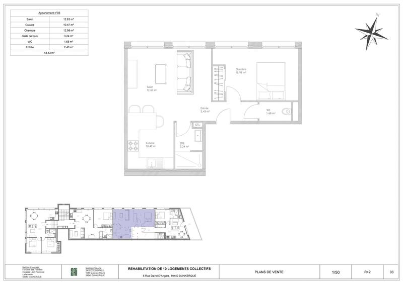 Appartement - 43 m² - 2 pièces