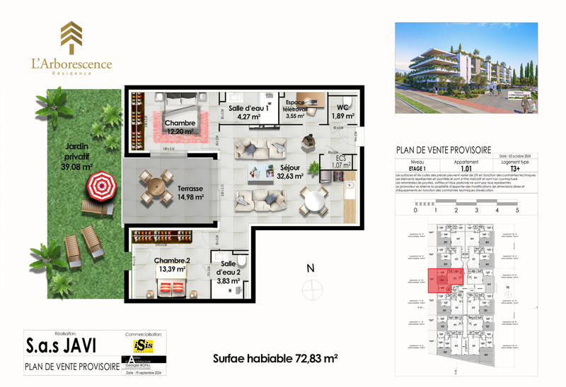 Appartement - 72 m² - 3 pièces