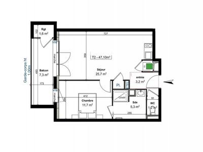 Appartement - 47 m² - 2 pièces