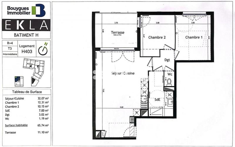 Appartement - 70 m² - 3 pièces