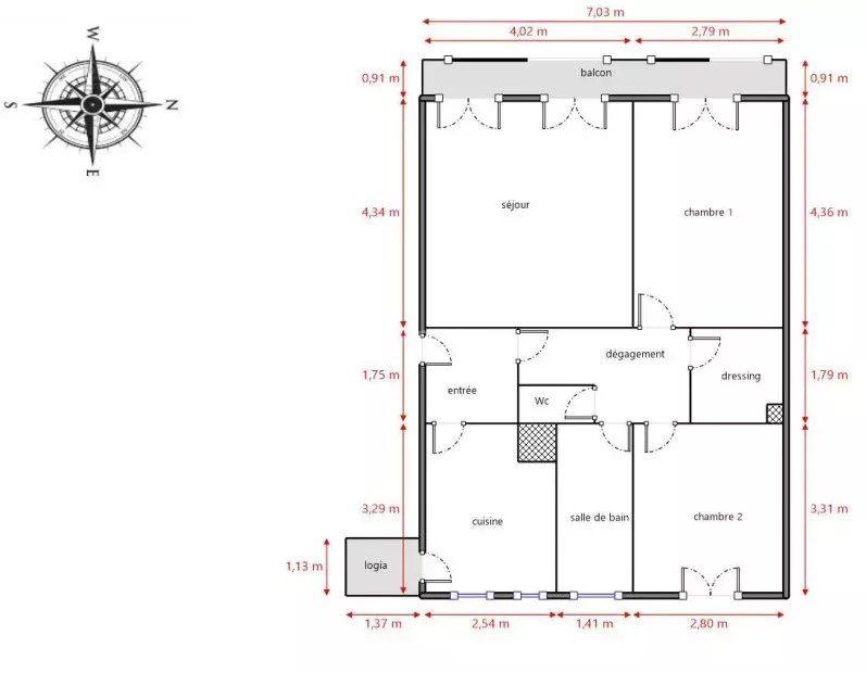 Appartement - 64 m² - 3 pièces