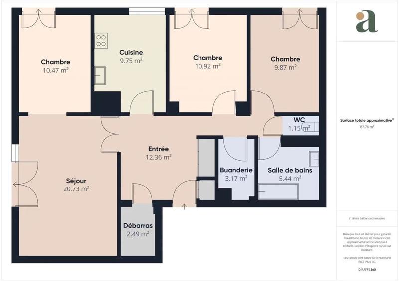 Appartement ancien - 89 m² - 4 pièces