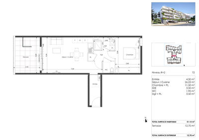 Appartement - 51 m² - 2 pièces
