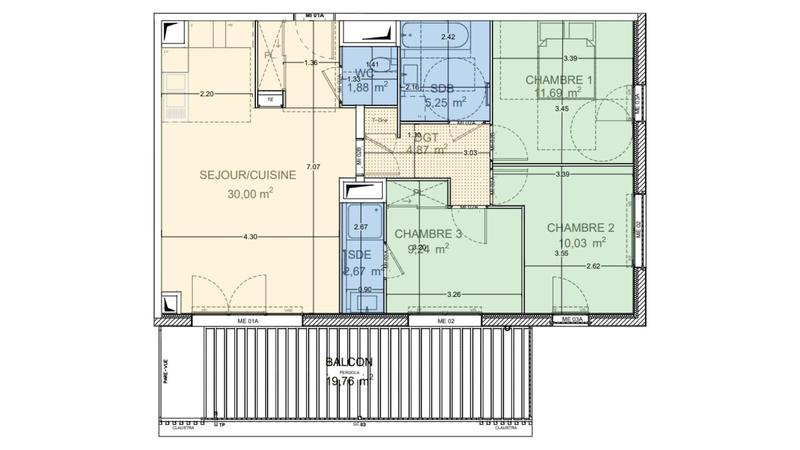 Appartement - 76 m² - 4 pièces