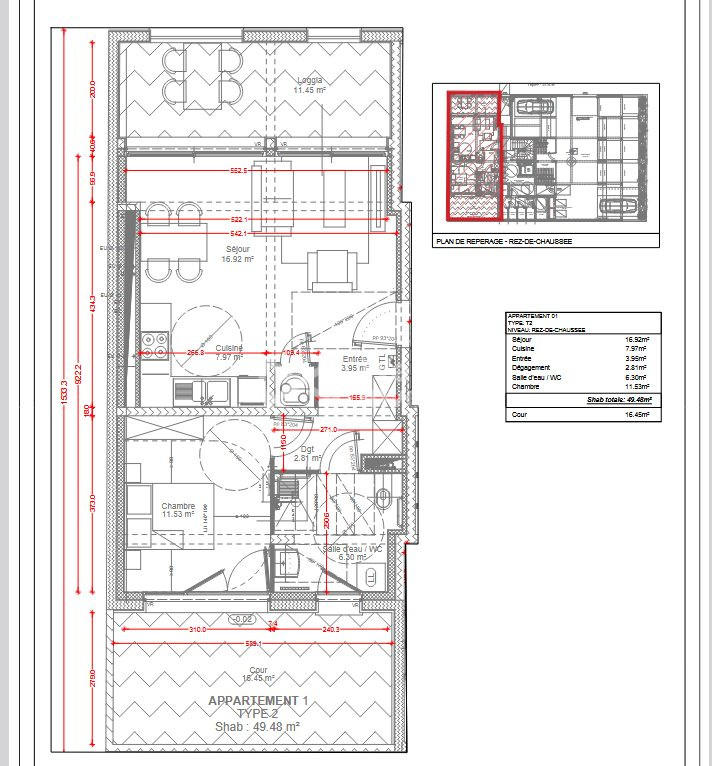 Appartement - 49 m² - 2 pièces