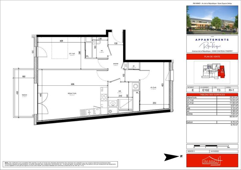 Appartement - 65 m² - 3 pièces