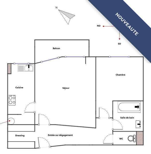 Appartement - 57 m² - 2 pièces