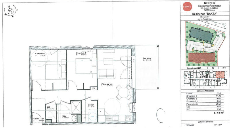 Appartement - 57 m² - 3 pièces