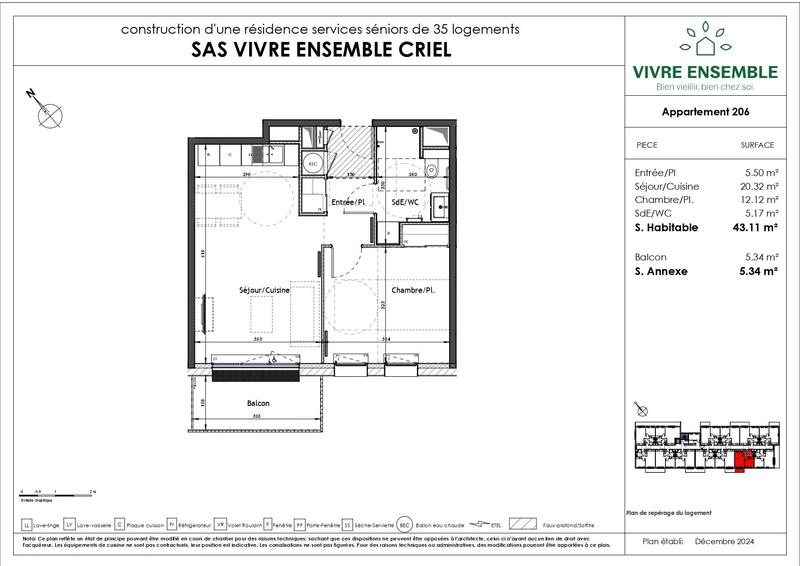 Appartement - 43 m² - 2 pièces