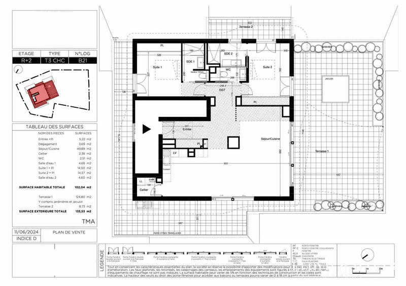 Appartement - 102 m² - 3 pièces