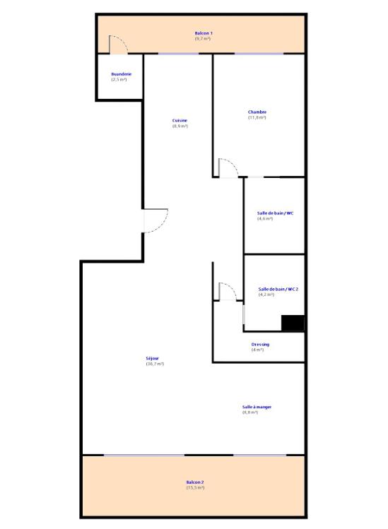Appartement - 80 m² - 3 pièces