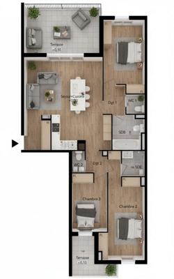 Appartement - 89 m² - 4 pièces