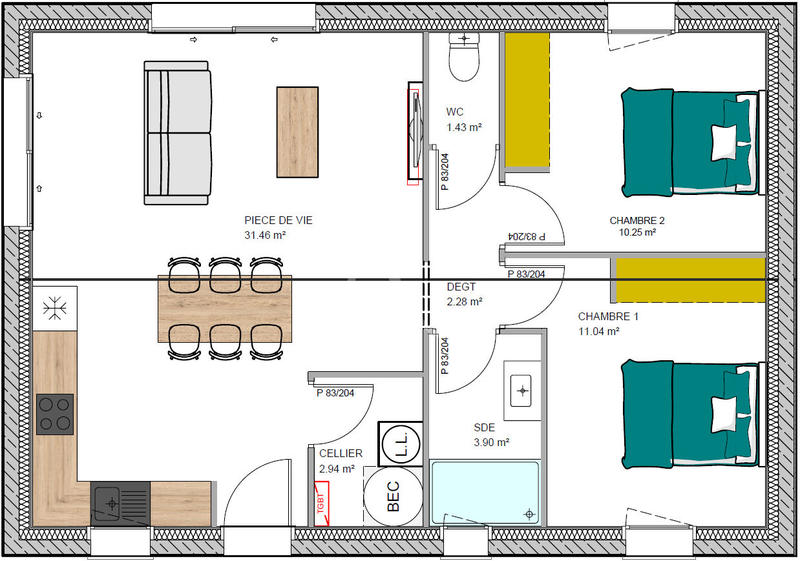 Maison - 63 m² - 3 pièces