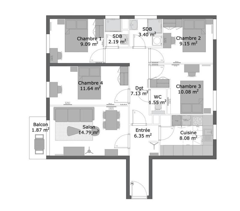 Appartement - 84 m² - 5 pièces