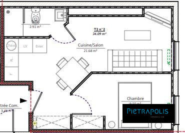 Appartement - 34 m² - 1 pièce