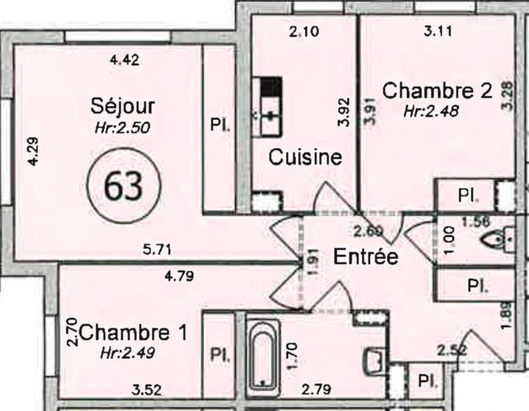 Appartement - 66 m² - 3 pièces