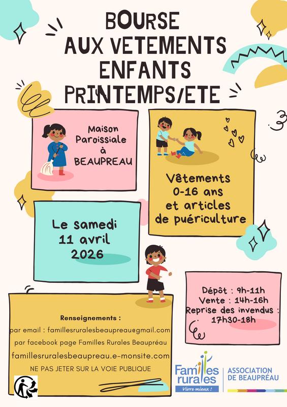 Bourse aux vêtements de 0 à 16 ans printemps-été - puériculture
