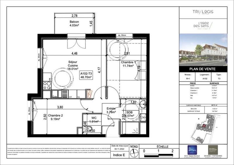 Appartement - 49 m² - 3 pièces