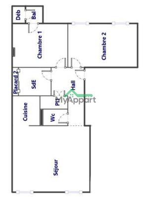 Appartement - 54 m² - 2 pièces