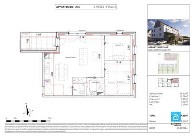 Appartement - 64 m² - 3 pièces
