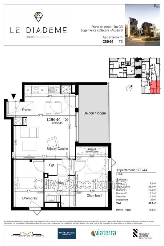 Appartement - 59 m² - 3 pièces