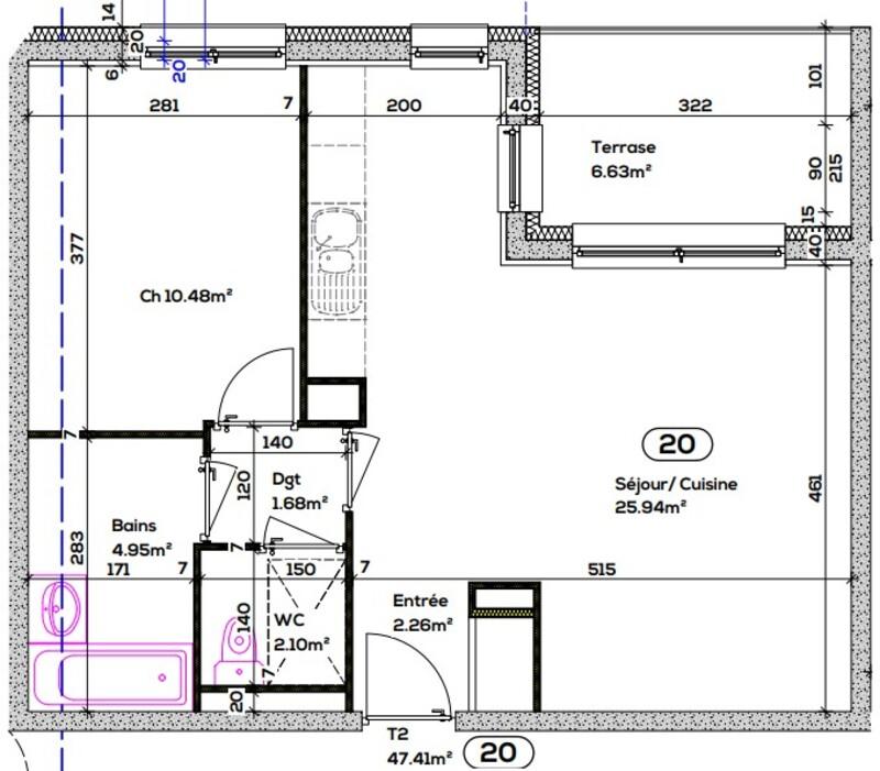 Appartement - 47 m² - 2 pièces