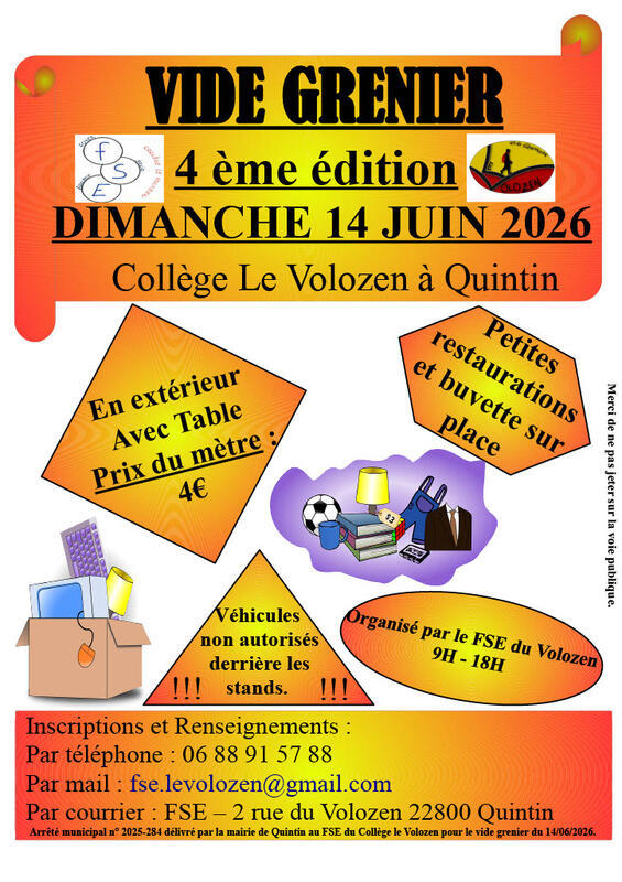 Vide grenier 4 ème édition du fse du collège le volozen