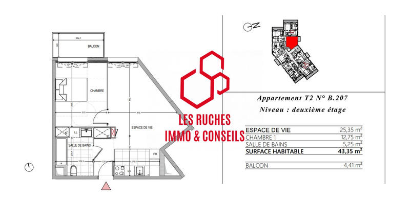 Appartement - 43 m² - 2 pièces