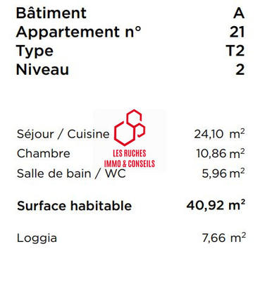 Appartement - 41 m² - 2 pièces