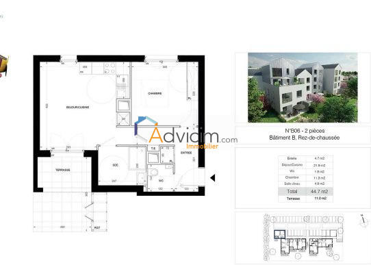 Appartement - 45 m² - 2 pièces