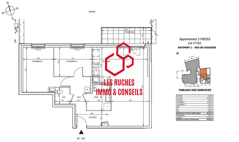 Appartement - 69 m² - 3 pièces