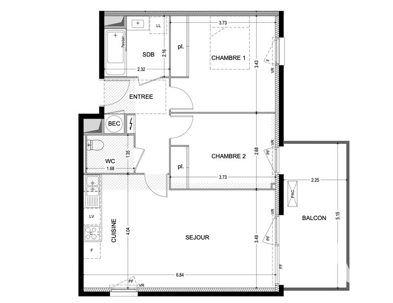 Appartement - 61 m² - 3 pièces