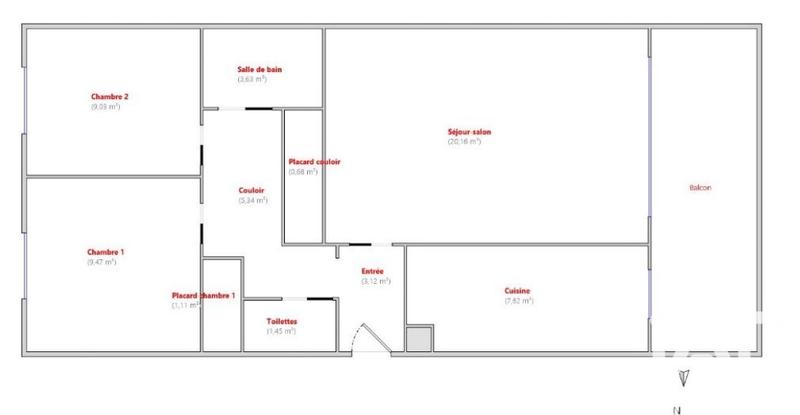 Appartement - 62 m² - 3 pièces