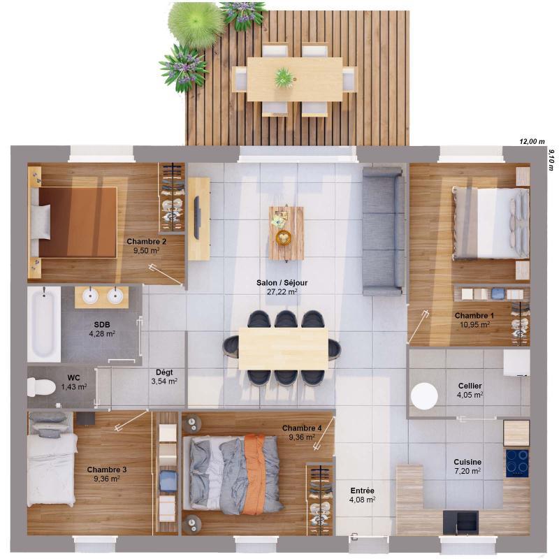 Maison - 91 m² - 6 pièces