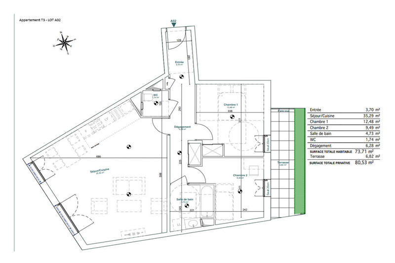 Appartement - 73 m² - 3 pièces