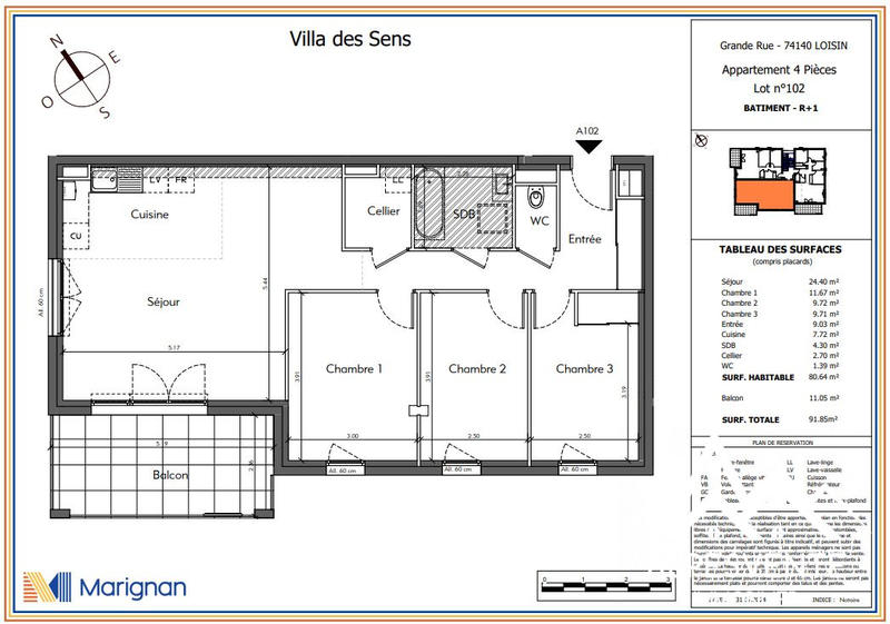 Appartement - 80 m² - 4 pièces