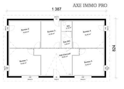 Bureau - 100 m² - 4 pièces