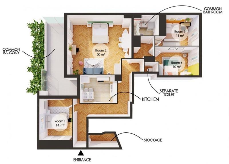 Chambre - 11 m² - 1 pièce