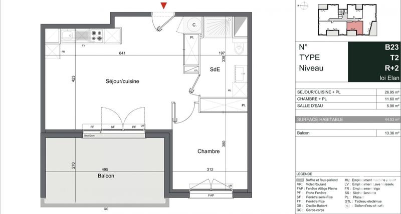 Appartement - 45 m² - 2 pièces