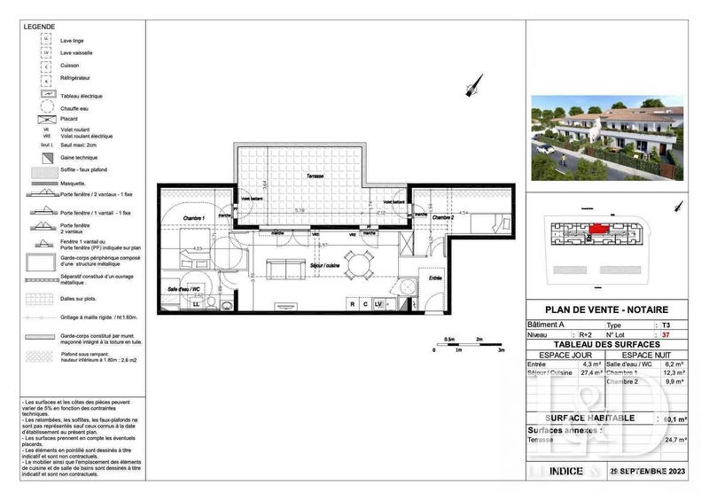 Appartement - 60 m² - 3 pièces