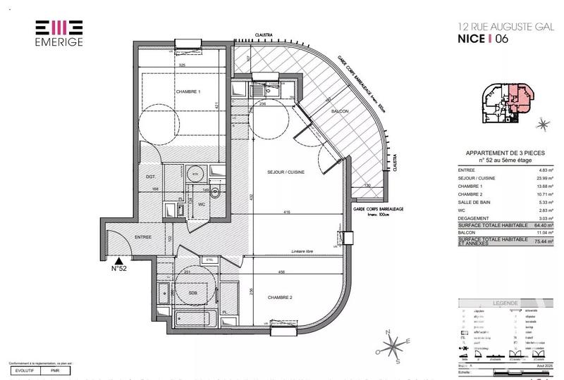 Appartement - 64 m² - 3 pièces