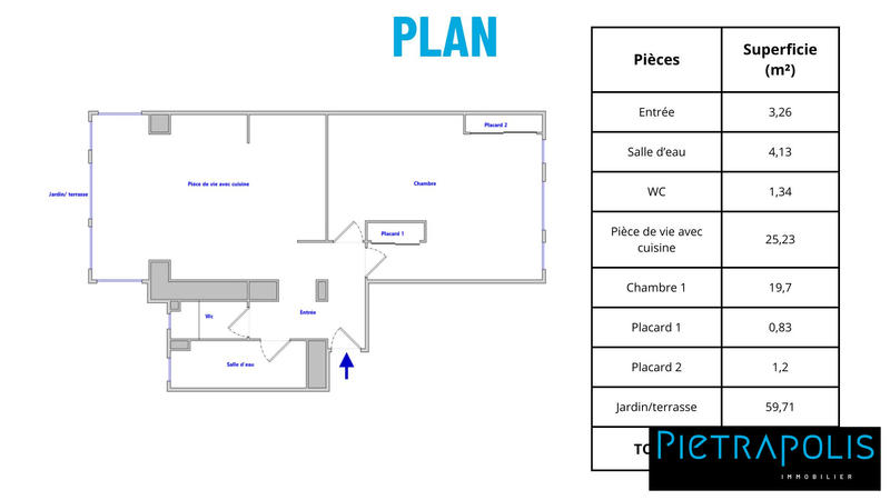 Appartement - 58 m² - 2 pièces