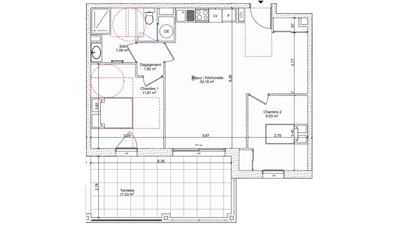 Appartement - 62 m² - 3 pièces