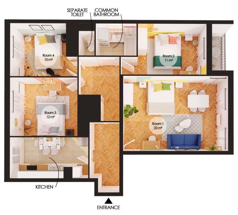 Chambre - 13 m² - 1 pièce