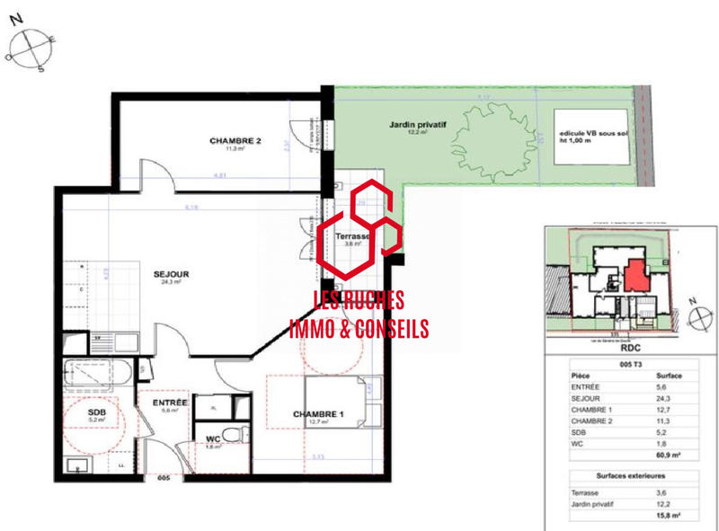 Appartement - 61 m² - 3 pièces