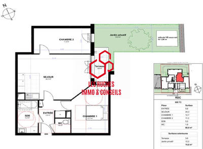 Appartement - 61 m² - 3 pièces