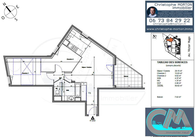 Appartement - 61 m² - 3 pièces