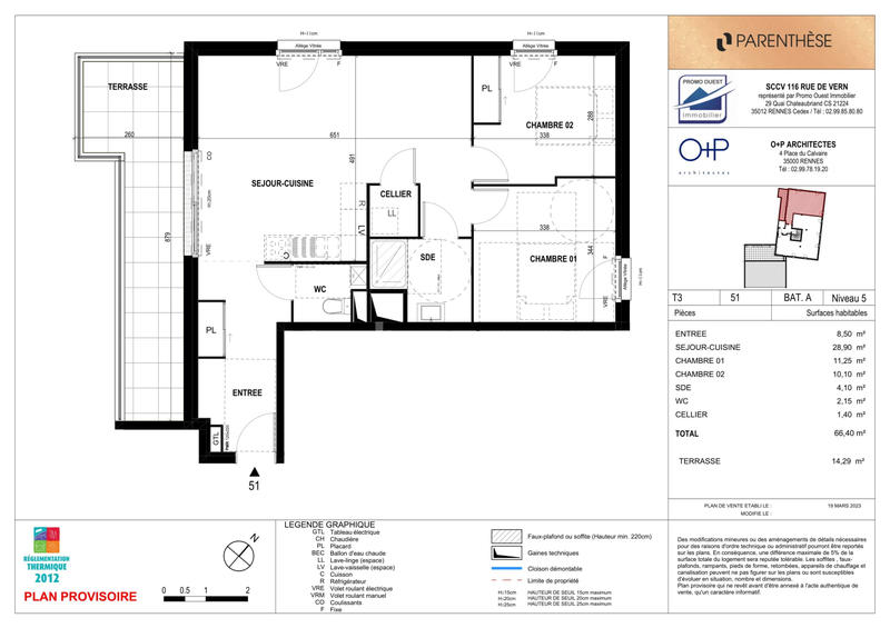 Appartement - 66 m² - 3 pièces