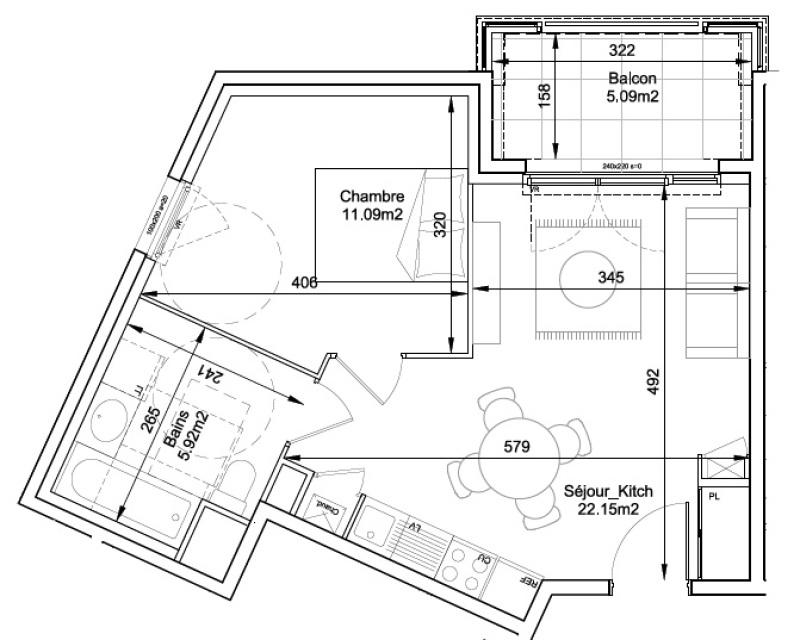 Appartement - 39 m² - 2 pièces