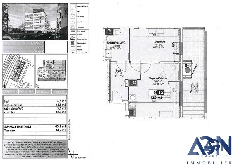 Appartement - 44 m² - 2 pièces